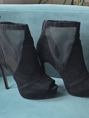 Aldo Black Mesh Peep-Toe Stiletto Ankle Boots